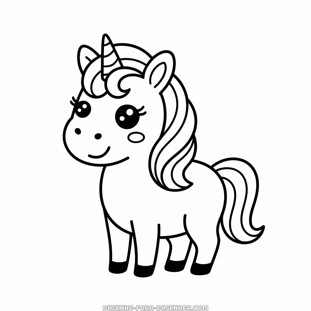 Desenho do Unicórnio Preto e Branco para Desenhar