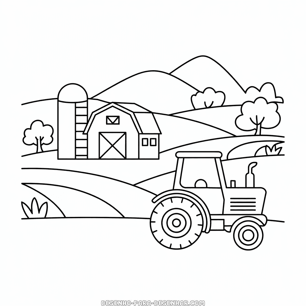 Desenho Fácil da Paisagem da Fazenda