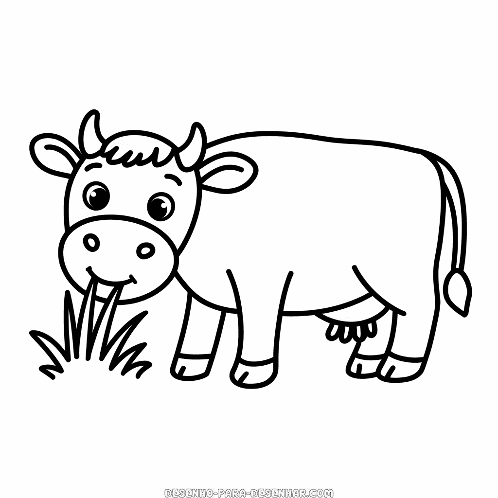 Desenho Fácil da Vaca Comendo Grama