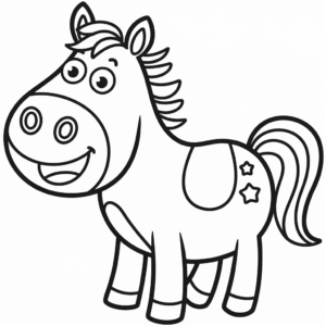 Desenho Fácil de um Cavalo de Desenho Animado Feliz