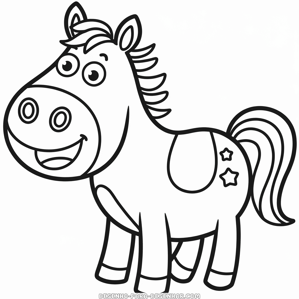 Desenho Fácil de um Cavalo de Desenho Animado Feliz