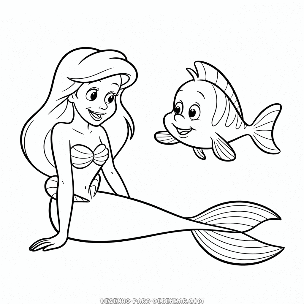Desenho Fácil da Ariel e Linguado