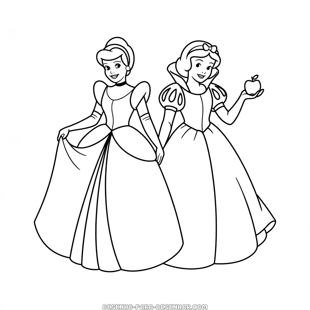 Desenho Fácil da Cinderela e da Branca de Neve