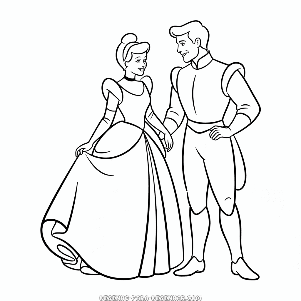 Desenho Fácil da Cinderela e do Príncipe Encantado