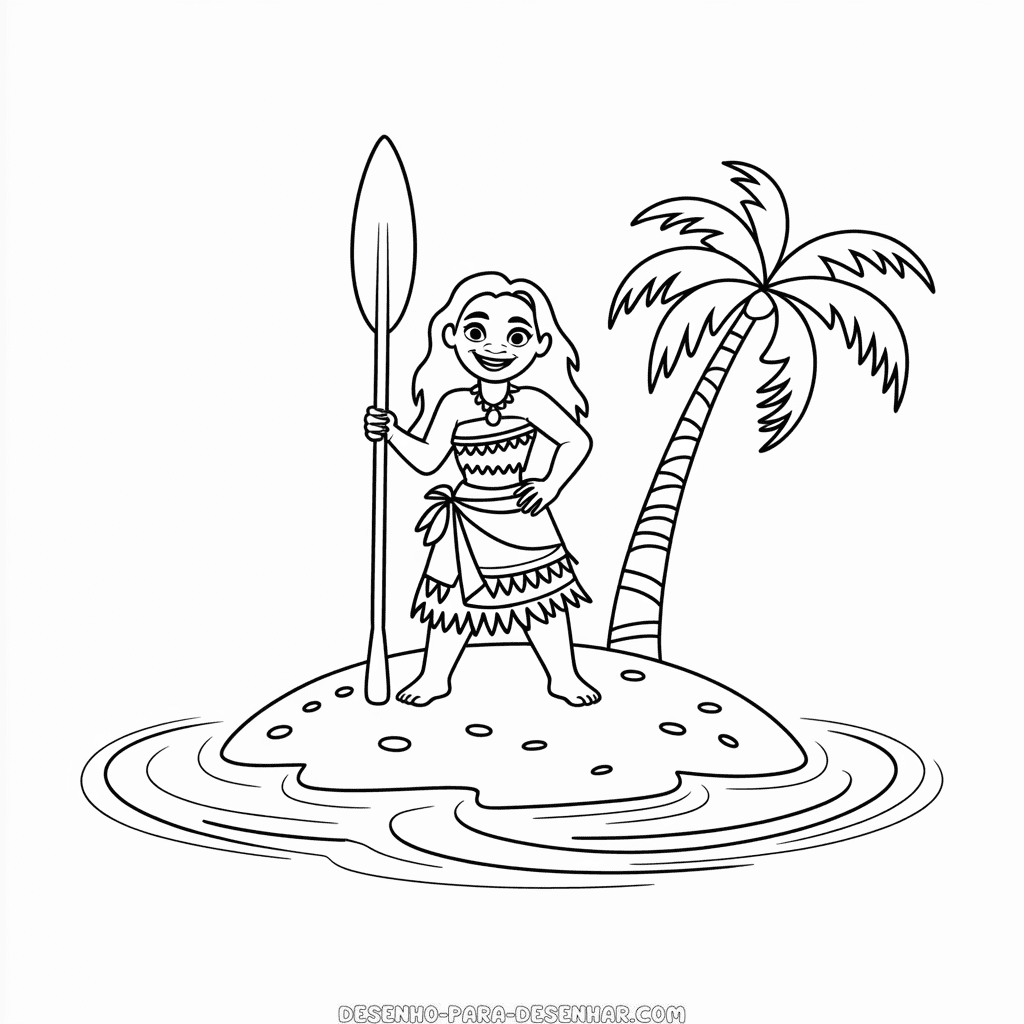 Desenho Fácil da Moana na Ilha