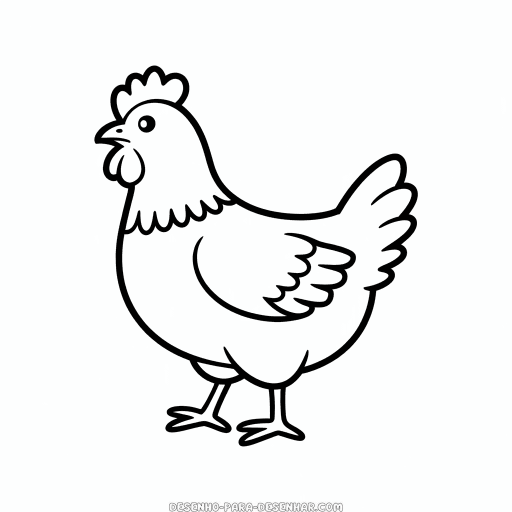 Desenho Fácil de Galinha Preto e Branco
