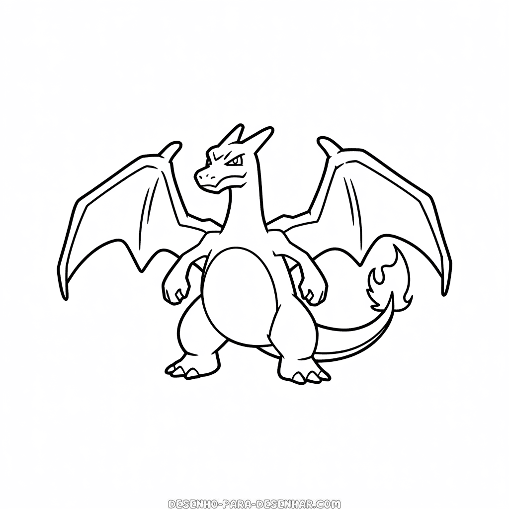 Desenho Fácil do Charizard Preto e Branco