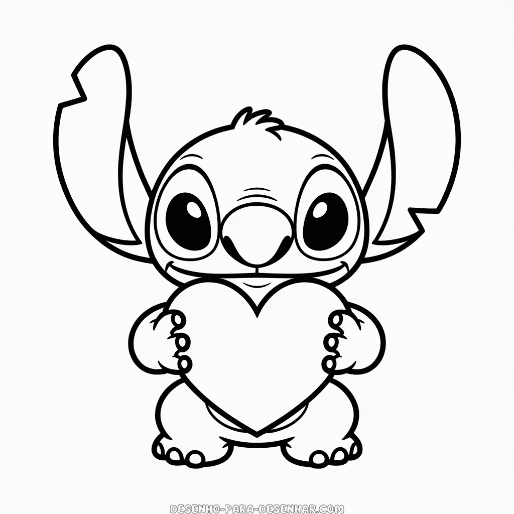 Desenho Fácil do Stitch Segurando um Coração