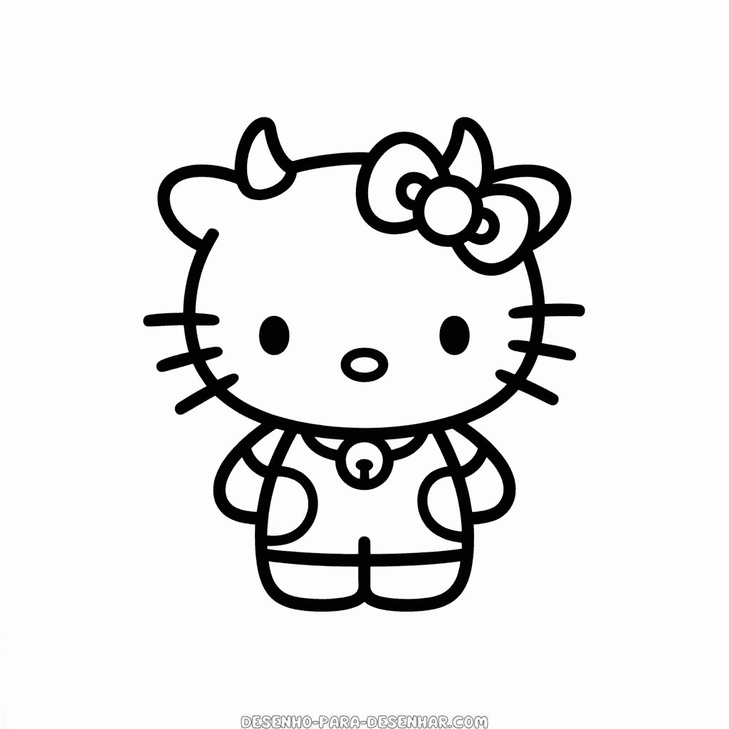 Desenho Fácil da Hello Kitty em Traje de Vaca