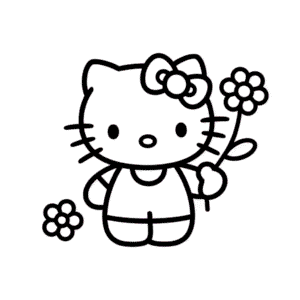 Desenho Fácil da Hello Kitty Segurando uma Flor