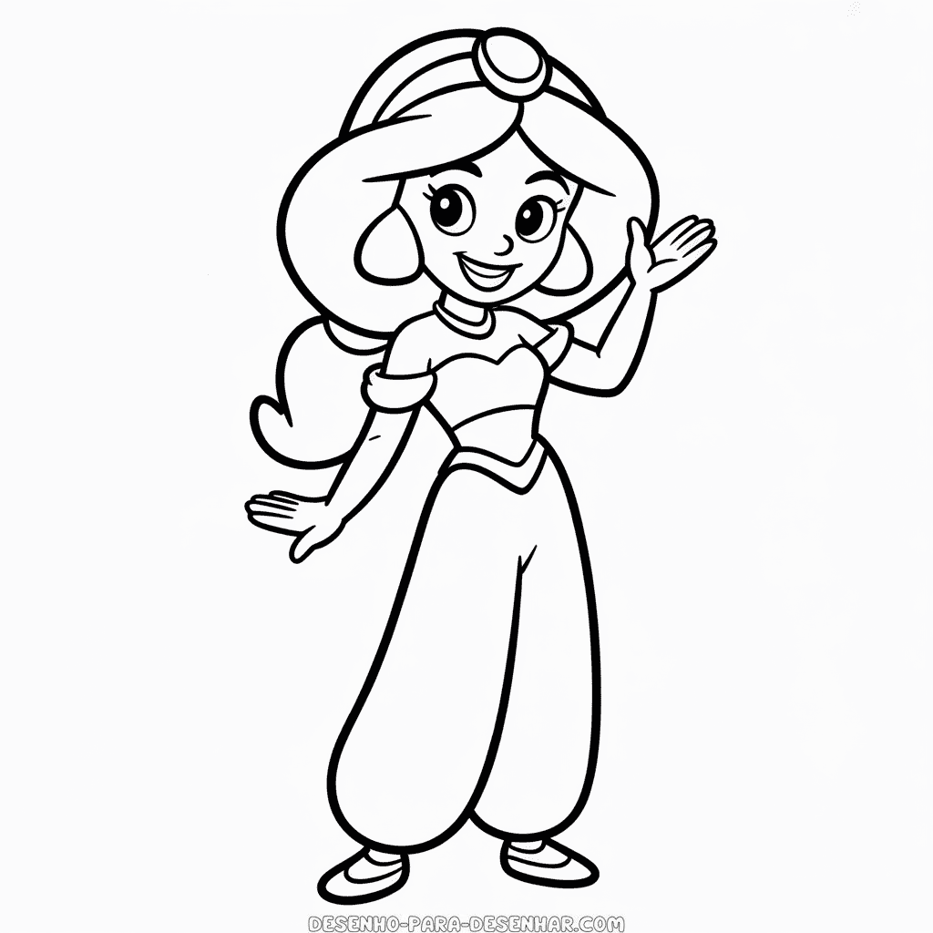 Desenho Fácil da Princesa Jasmine em Desenho Animado
