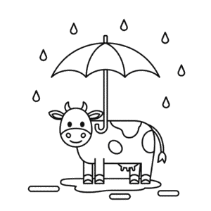Desenho Fácil de uma Vaca na Chuva