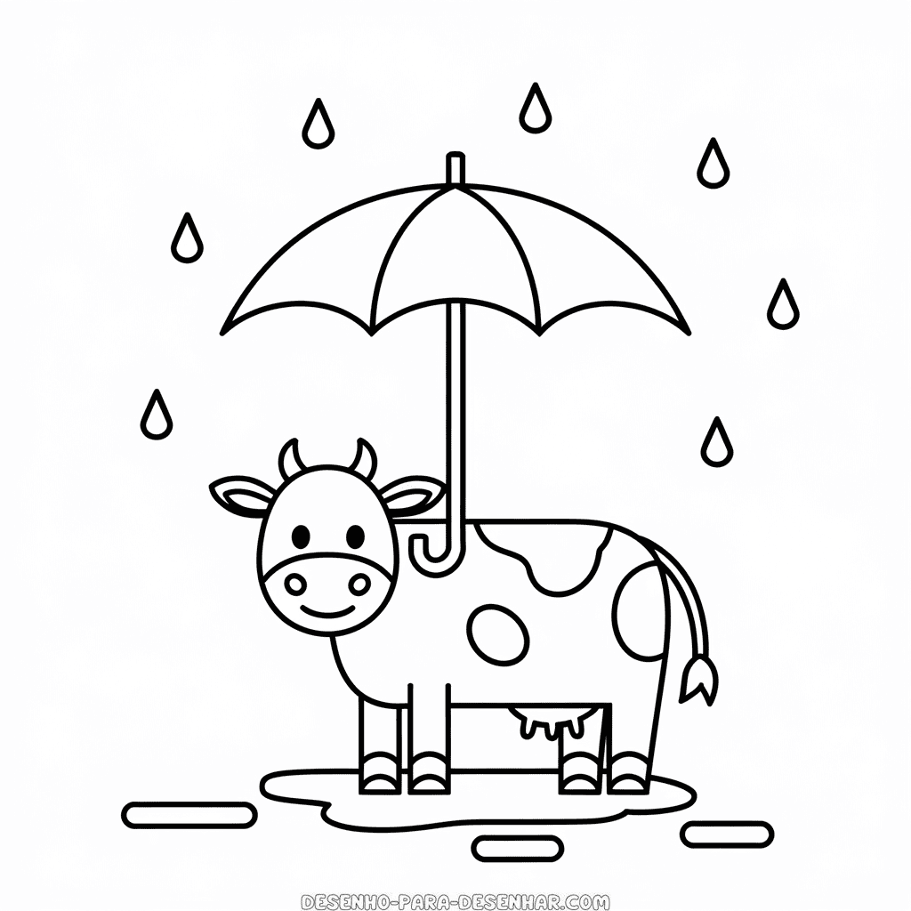Desenho Fácil de uma Vaca na Chuva