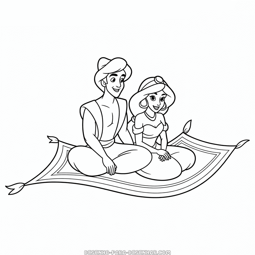 Desenho Fácil do Aladdin e Jasmine no Tapete