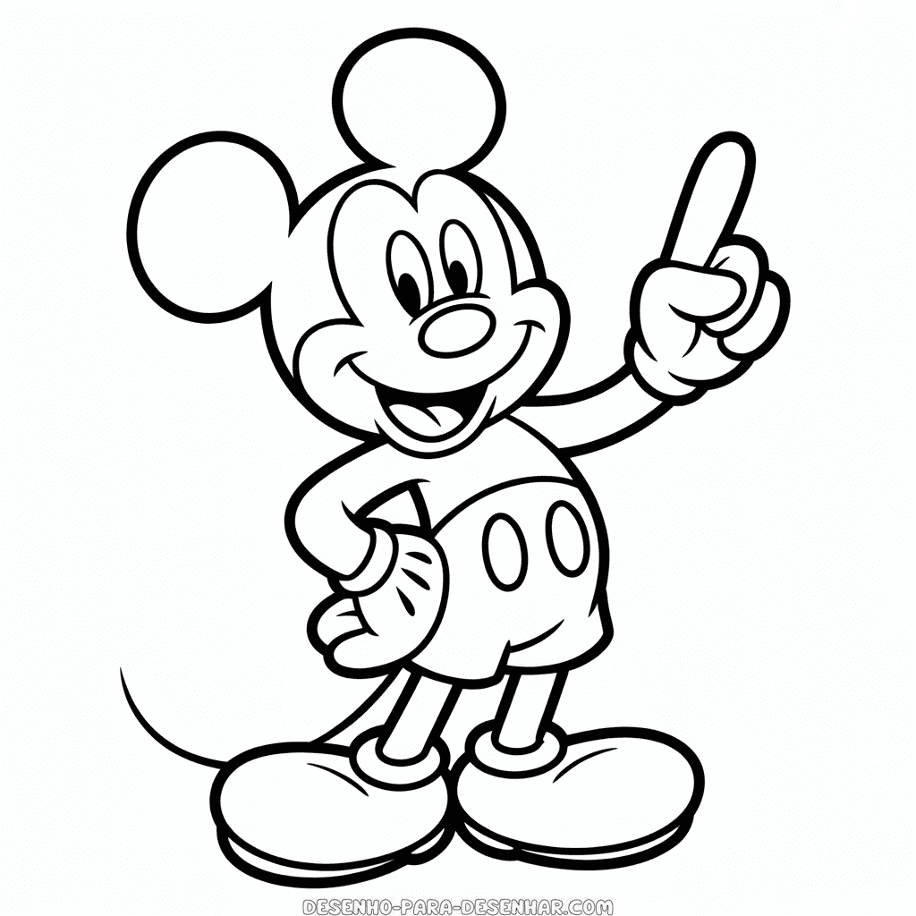 Desenho Fácil do Mickey em Preto e Branco