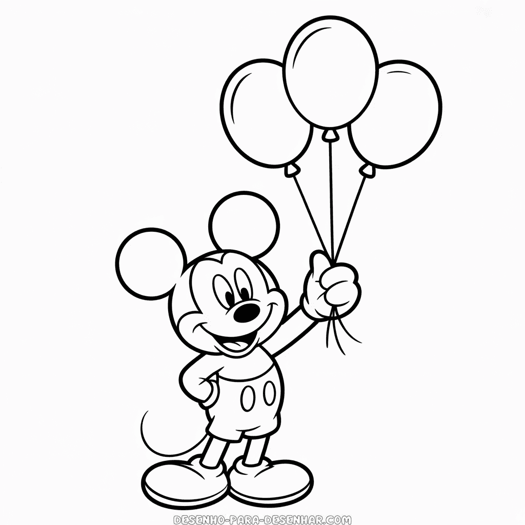 Desenho Fácil do Mickey Mouse Segurando Balões