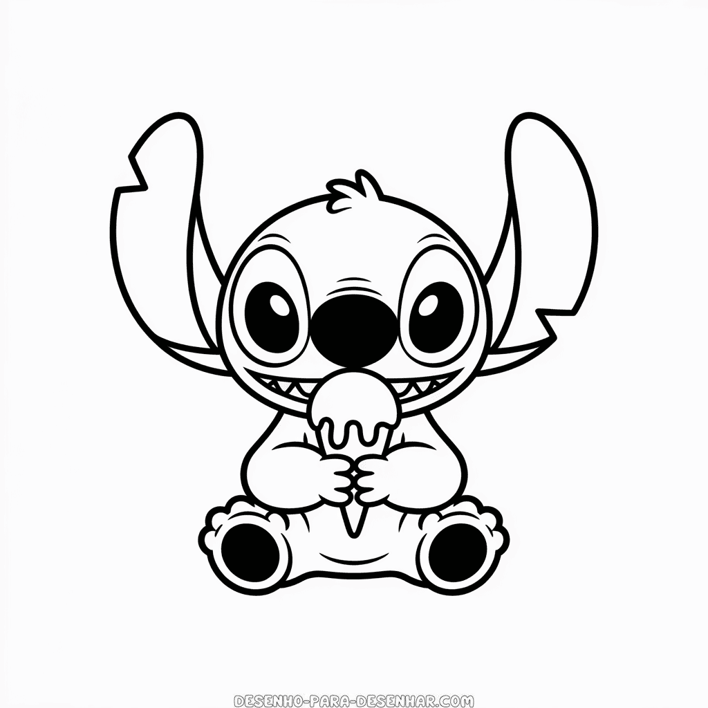 Desenho Fácil do Stitch Comendo Sorvete