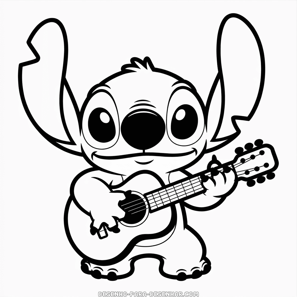 Desenho Fácil do Stitch Tocando Guitarra
