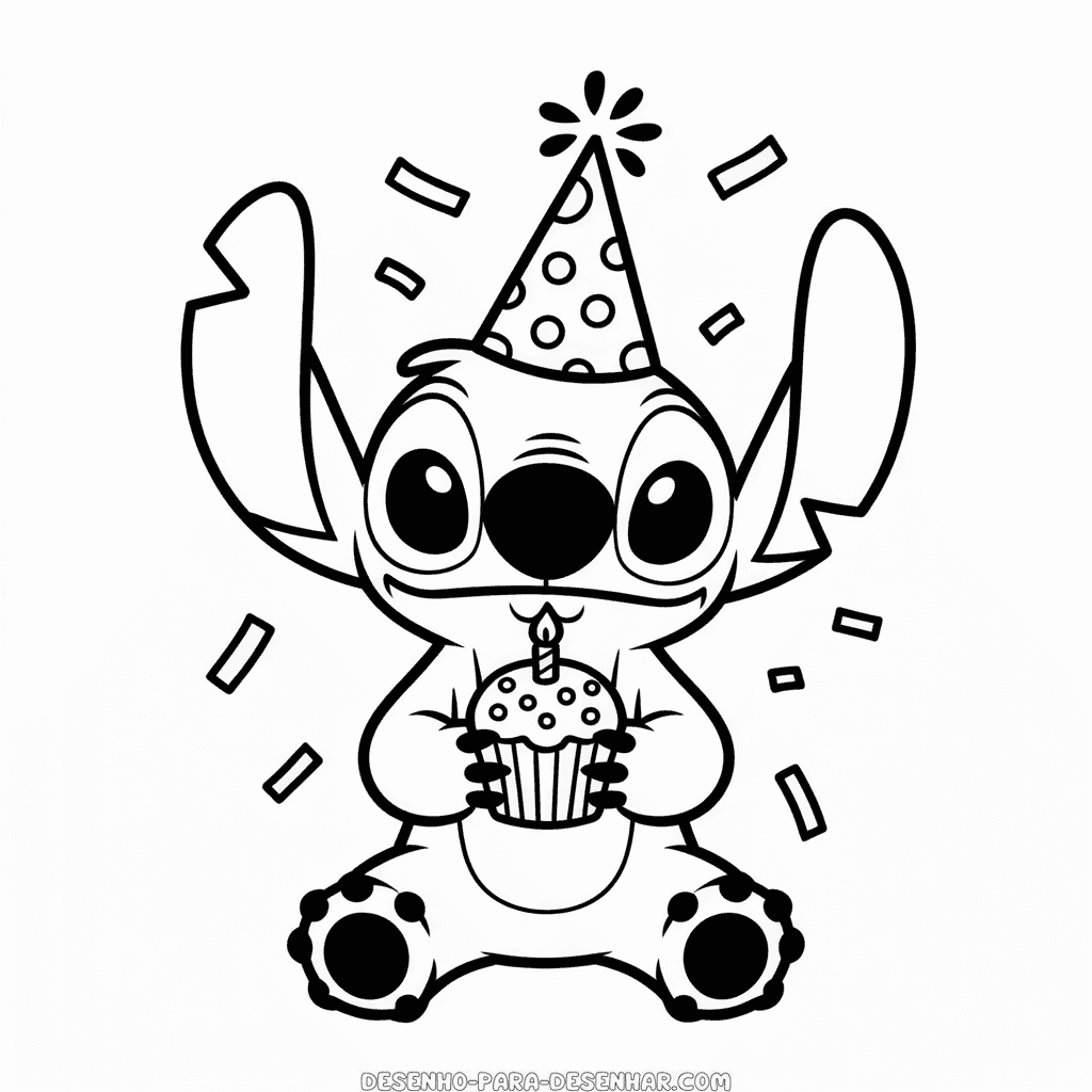 Desenho Fácil da Celebração de Aniversário do Stitch