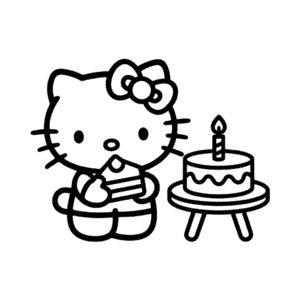Desenho Fácil da Hello Kitty e do Bolo de Aniversário