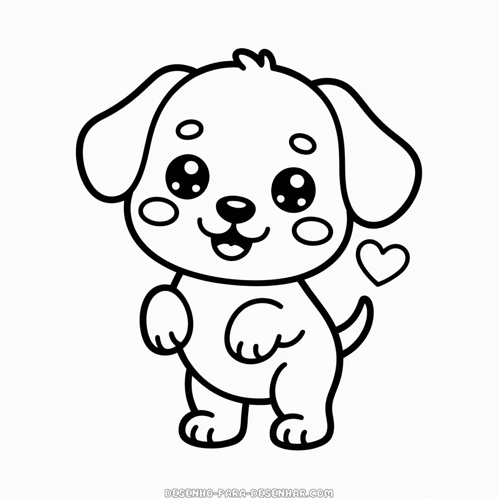 Desenho Fácil de um Cachorro Kawaii Fofo
