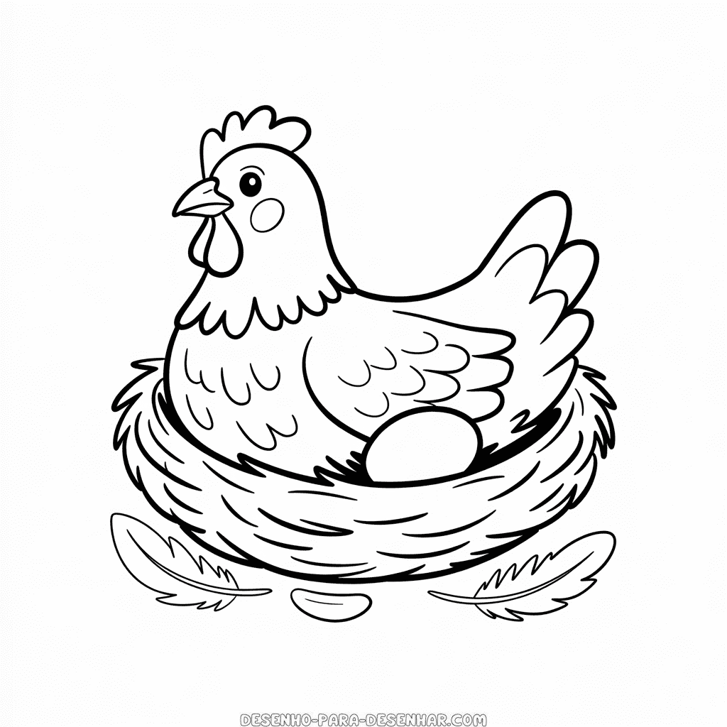 Desenho Fácil da Galinha Botando Ovo