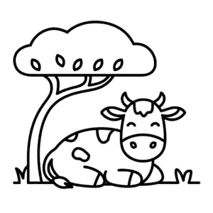 Desenho Fácil da Vaca embaixo da Árvore
