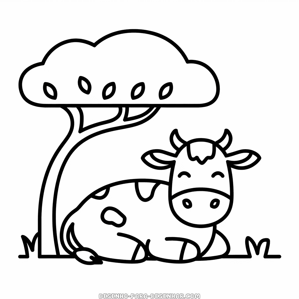 Desenho Fácil da Vaca embaixo da Árvore