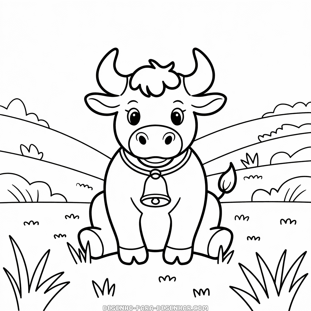 Desenho Fácil de um Touro na Grama