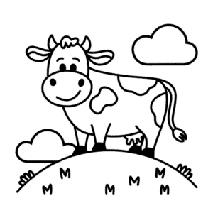 Desenho Fácil de uma Vaca na Colina