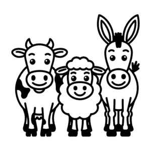Desenho Fácil de Vaca, Ovelha e Burro