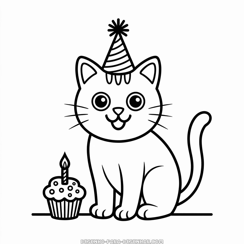 Desenho Fácil do Aniversário do Gato