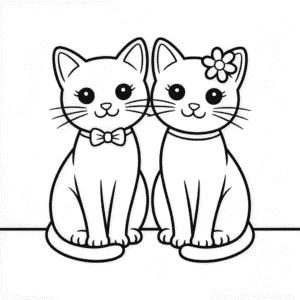 Desenho Fácil do Casal de Gatos