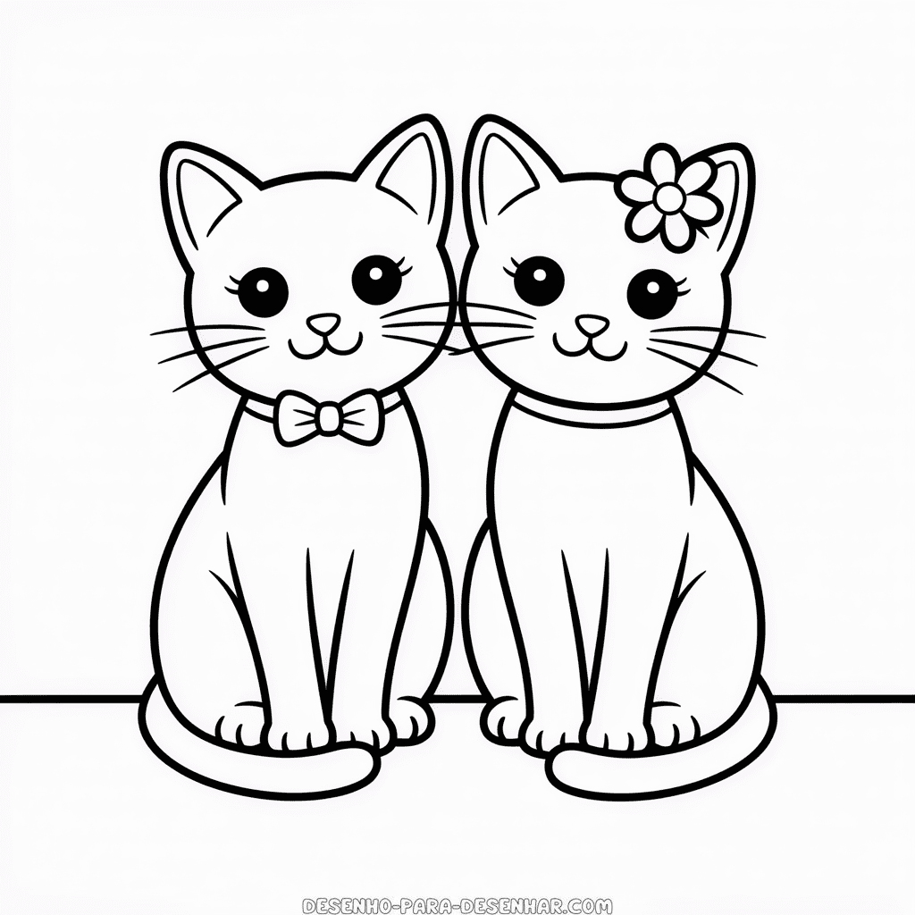 Desenho Fácil do Casal de Gatos