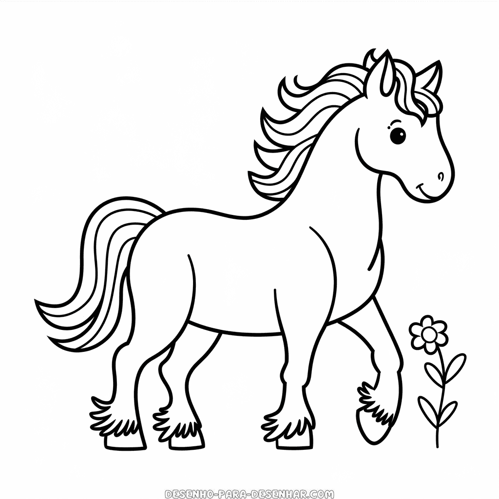 Desenho Fácil do Cavalo Preto e Branco