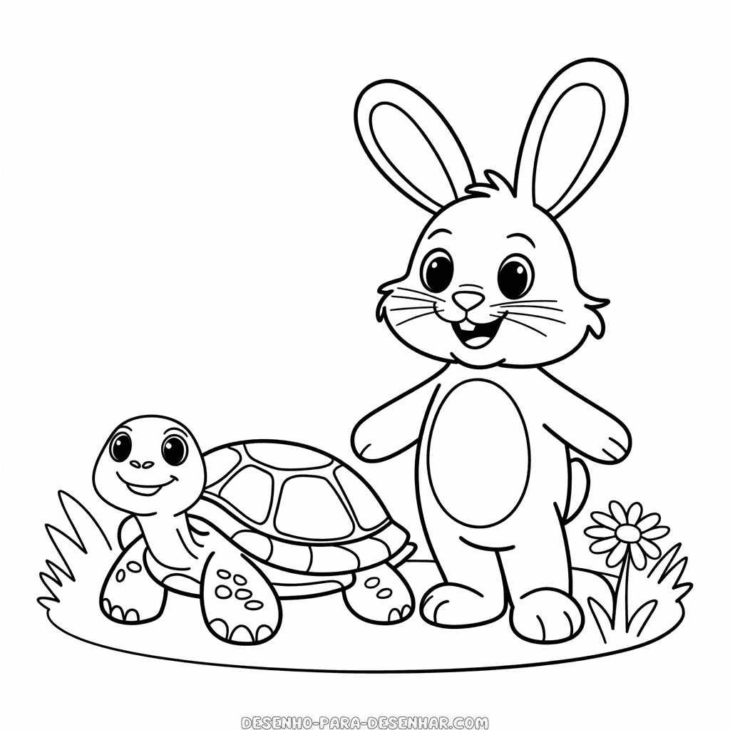 Desenho Fácil do Coelho e da Tartaruga