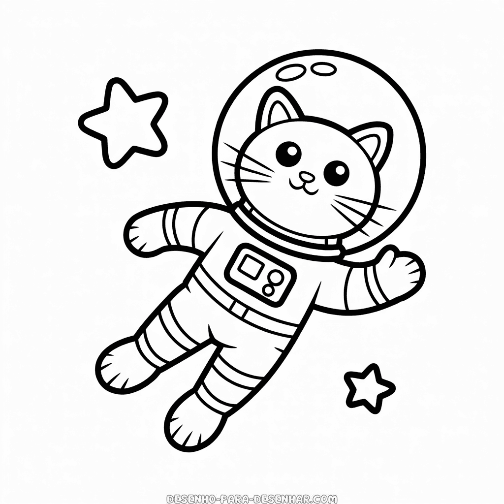 Desenho Fácil do Gato Astronauta