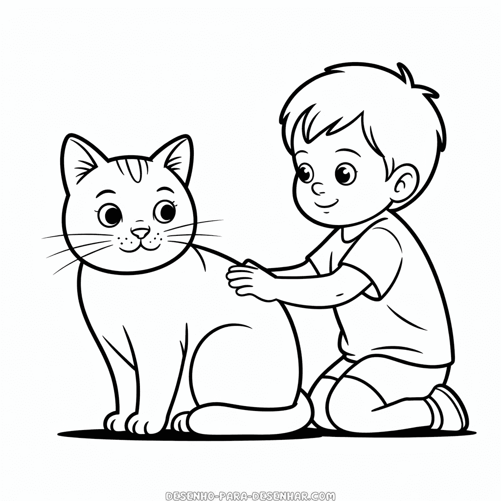 Desenho Fácil do Gato com Criança