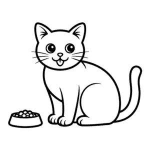 Desenho Fácil do Gato Comendo Comida