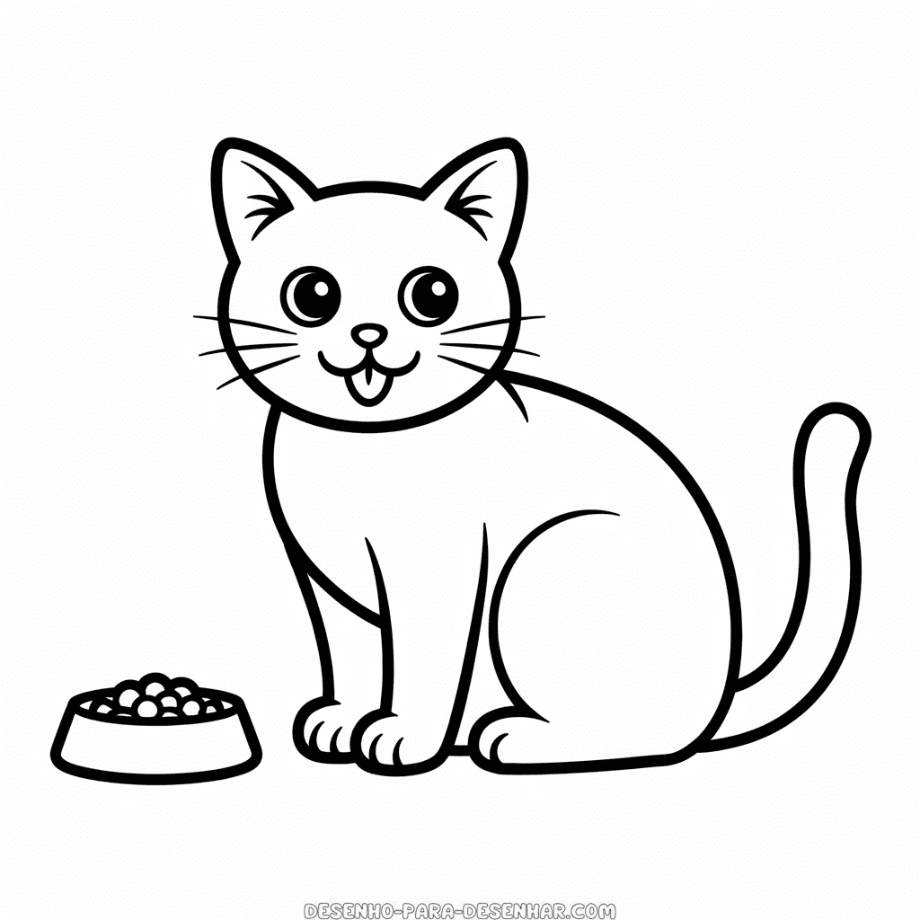 Desenho Fácil do Gato Comendo Comida