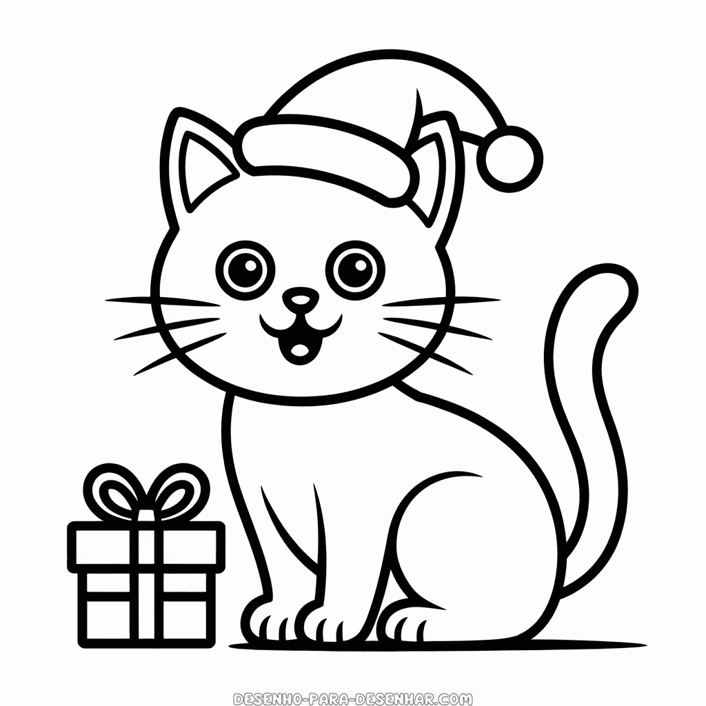Desenho Fácil do Gato de Natal