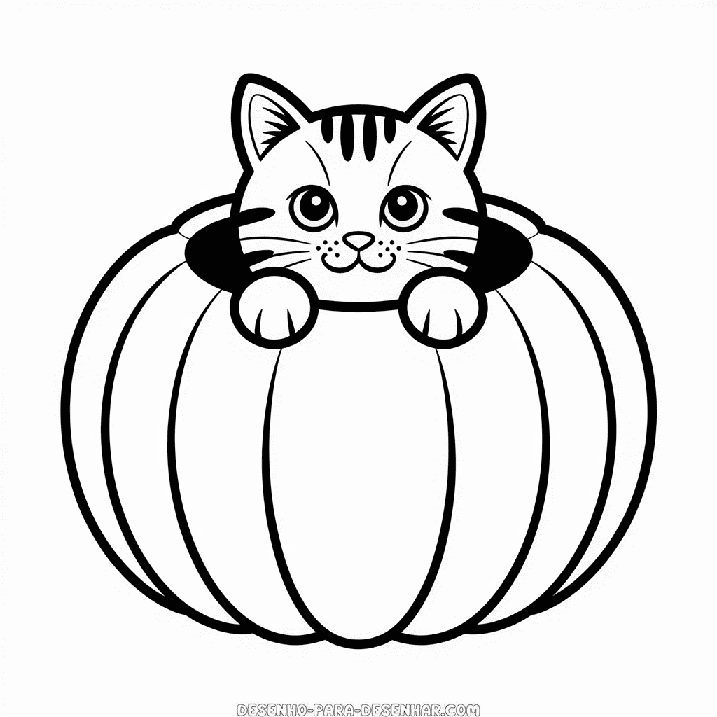 Desenho Fácil do Gato na Abóbora