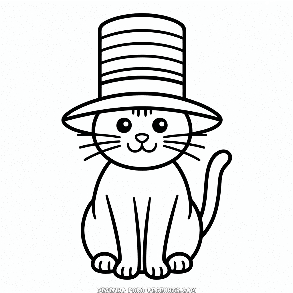 Desenho Fácil do Gato Usando um Chapéu