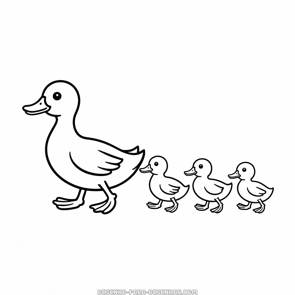 Desenho Fácil do Pato e dos Patinhos Caminhando
