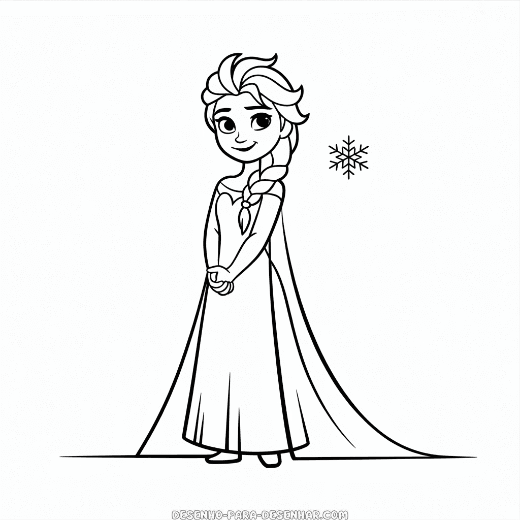 Desenho Fácil da Elsa em Preto e Branco