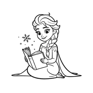 Desenho Fácil da Elsa Lendo um Livro