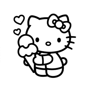 Desenho Fácil da Hello Kitty Comendo Sorvete