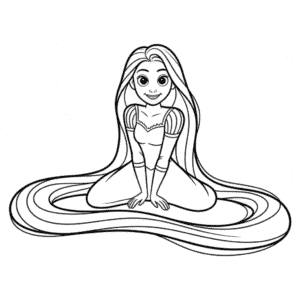 Desenho Fácil de Rapunzel em Preto e Branco