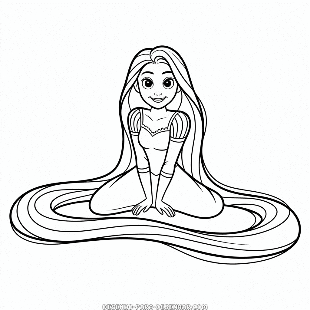 Desenho Fácil de Rapunzel em Preto e Branco