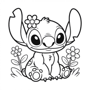 Desenho Fácil do Fofo Stitch e Flores